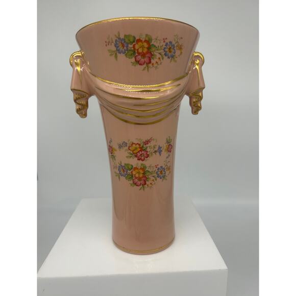 Vintage Art Deco Ceramic Shabby Chic Cottagecore Gold Trim Floral vase - Picture 2 of 5